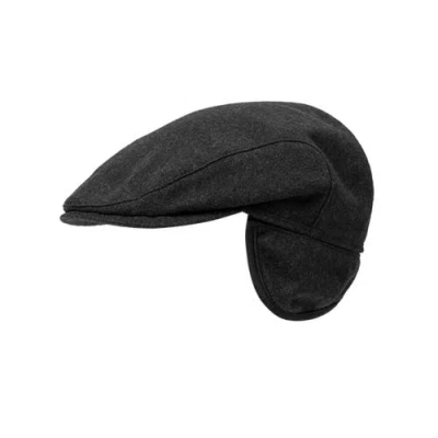 Wigens Melton Wool Slim Ivy Cap With Ear Flaps In Charcoal