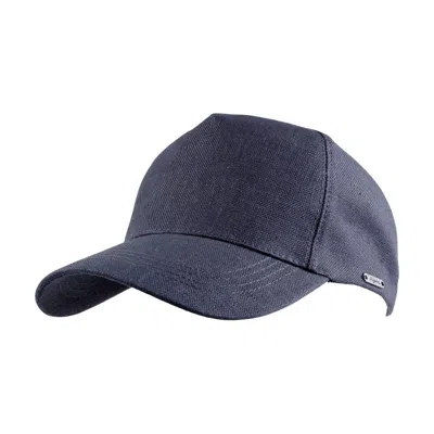 Wigens Men's Baseball Contemporary Cap In Navy Hopsack Linen In Blue