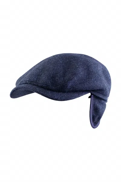 Wigens Men's Ivy Contemporary Earflap Cap In Navy Mélange Shetland Wool In Blue