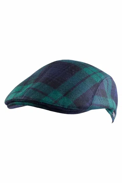 Wigens Men's Ivy Modern Wool Check Cap In Black Watch Tartan In Blue