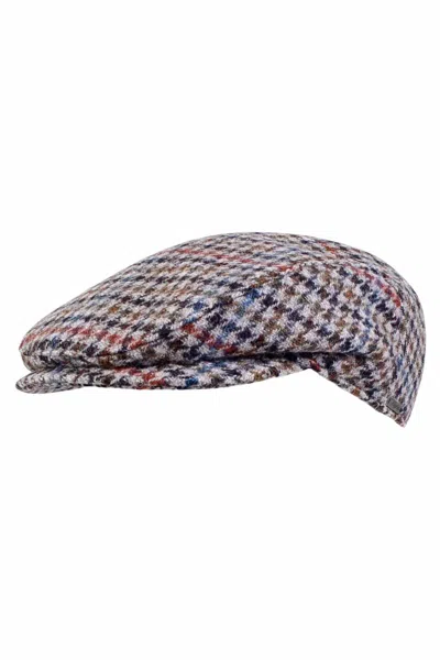 Wigens Men's Ivy Slim Harris Tweed Wool Cap In Light Grey Multi Club Check In Yellow