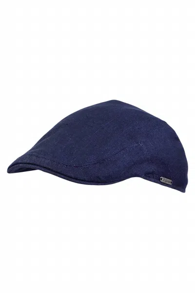 Wigens Men's Pub Cap In Navy Hopsack Linen In Blue