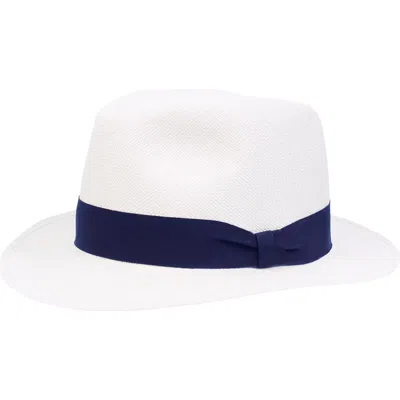 Wigens Paja Toquilla Straw Panama Hat With Grosgrain Band In Navy