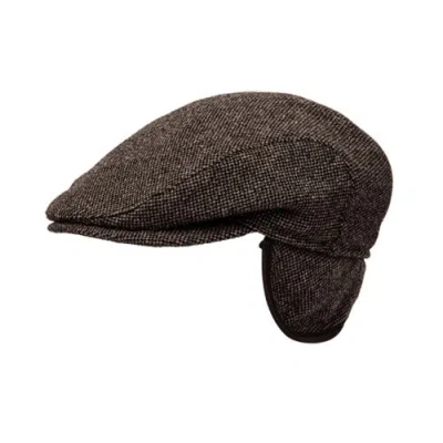 Wigens Shetland Wool Slim Ivy Cap With Ear Flaps In Brown