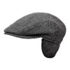 Wigens Shetland Wool Slim Ivy Cap With Ear Flaps In Charcoal