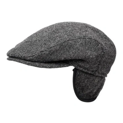 Wigens Shetland Wool Slim Ivy Cap With Ear Flaps In Charcoal