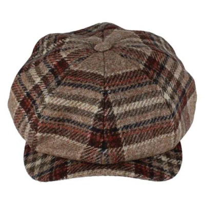Wigens Tweed Check Melange Classic Newsboy Cap In Brown