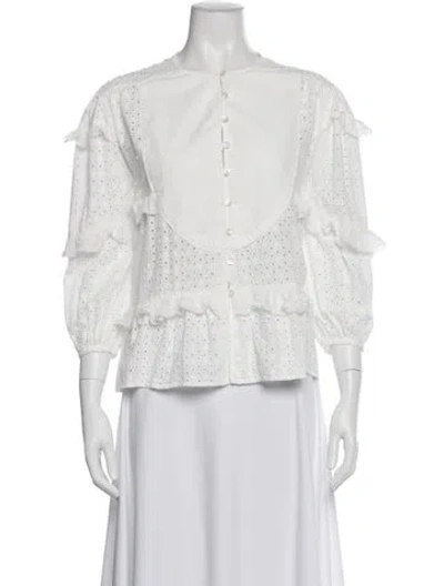 Pre-owned Wiggy Kit Crew Neck Three-quarter Sleeve Blouse In White