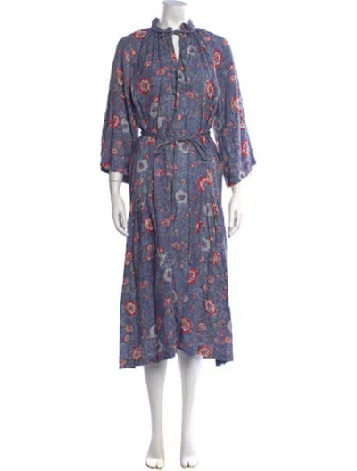 Pre-owned Wiggy Kit Floral Print Long Dress In Blue