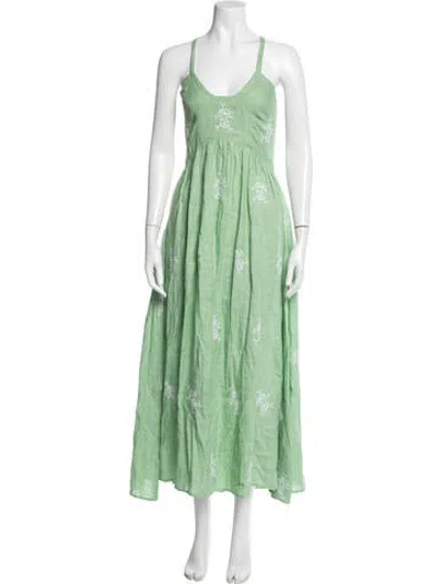 Pre-owned Wiggy Kit Floral Print Long Dress In Green