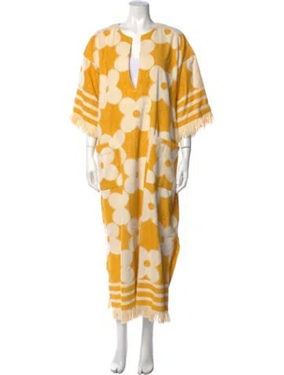 Pre-owned Wiggy Kit Floral Print Long Dress W/ Tags In Yellow