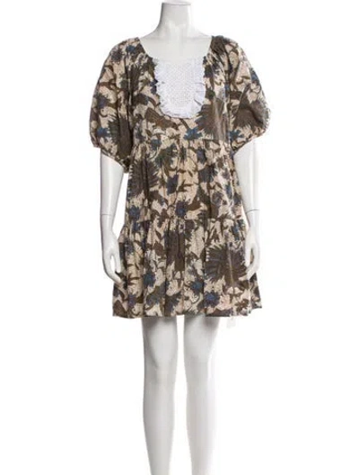 Pre-owned Wiggy Kit Floral Print Mini Dress In Neutral