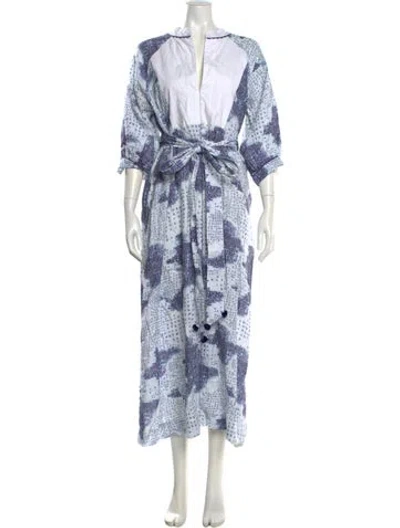 Pre-owned Wiggy Kit Linen Long Dress In Blue