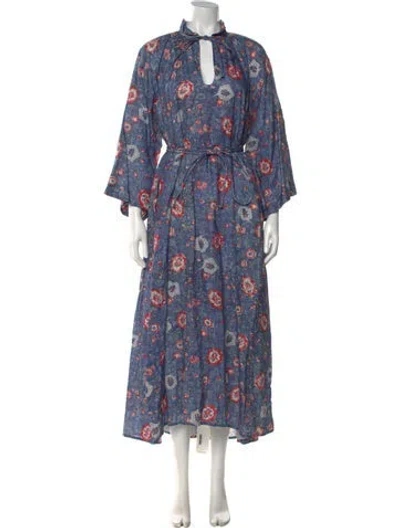 Pre-owned Wiggy Kit Linen Long Dress In Blue