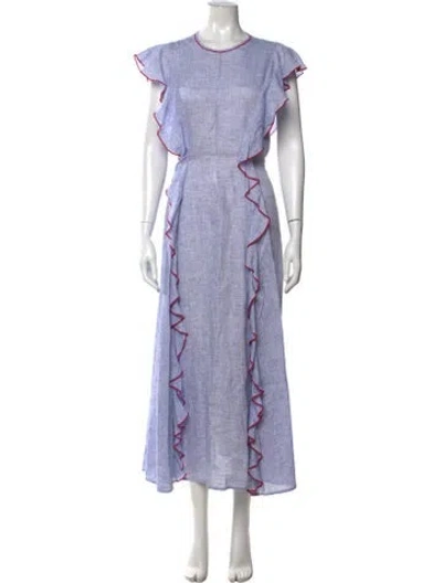 Pre-owned Wiggy Kit Linen Long Dress In Blue