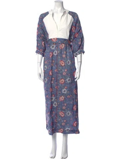 Pre-owned Wiggy Kit Linen Long Dress In Blue