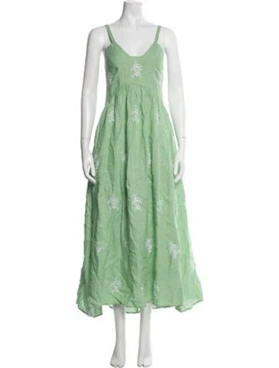 Pre-owned Wiggy Kit Linen Long Dress In Green