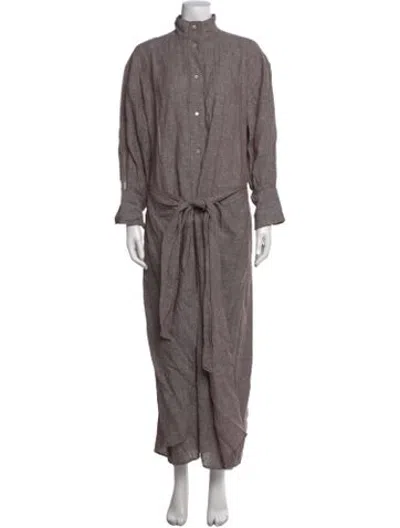 Pre-owned Wiggy Kit Linen Long Dress In Grey