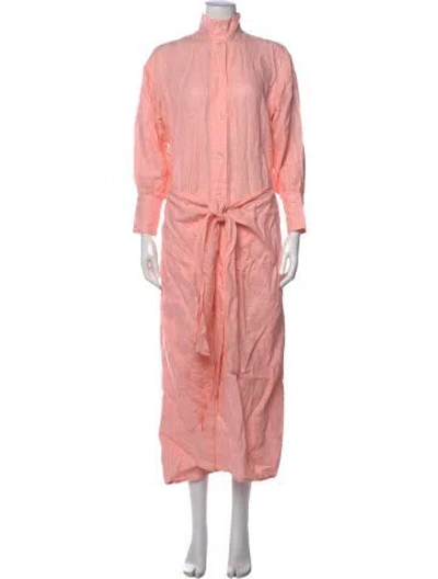 Pre-owned Wiggy Kit Linen Long Dress In Pink