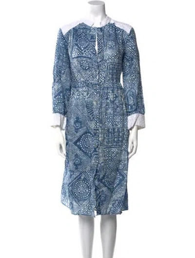 Pre-owned Wiggy Kit Linen Midi Length Dress In Blue