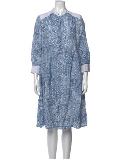 Pre-owned Wiggy Kit Linen Midi Length Dress In Blue