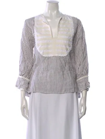 Pre-owned Wiggy Kit Linen Striped Blouse In Multi