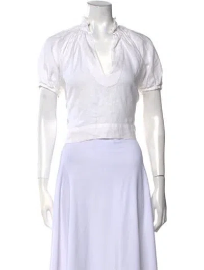 Pre-owned Wiggy Kit Linen V-neck Crop Top In White
