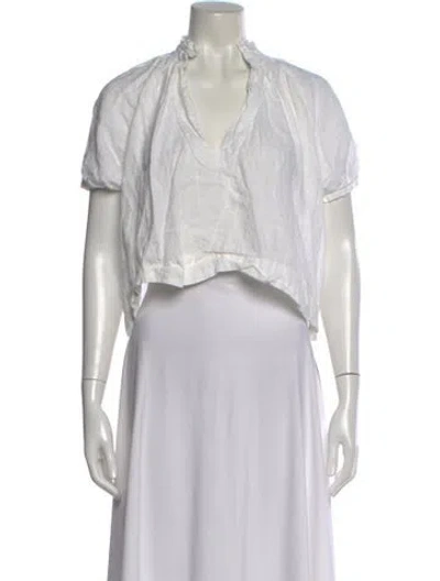 Pre-owned Wiggy Kit Linen V-neck Crop Top In White