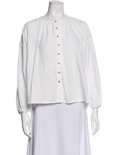 Pre-owned Wiggy Kit Patterned Long Sleeve Blouse In White