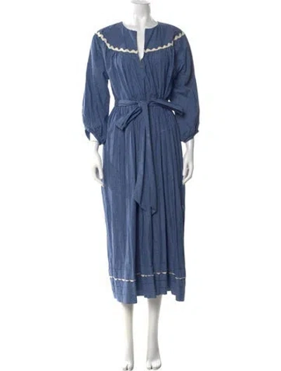 Pre-owned Wiggy Kit Plaid Print Long Dress In Blue