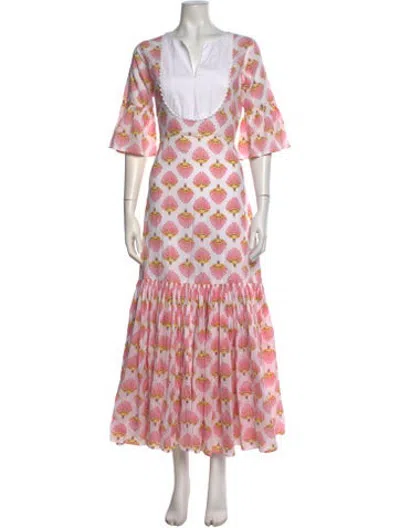 Pre-owned Wiggy Kit Printed Long Dress In Pink