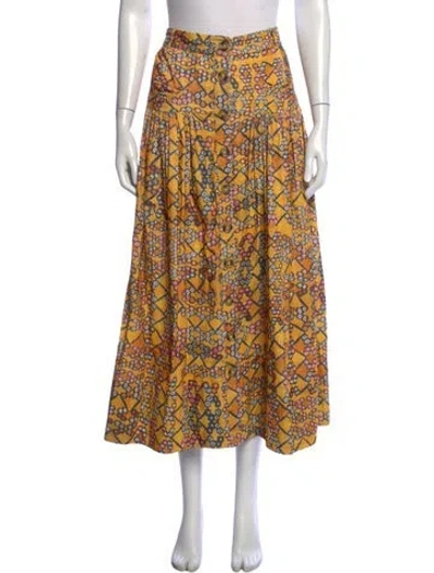Pre-owned Wiggy Kit Printed Long Skirt In Yellow