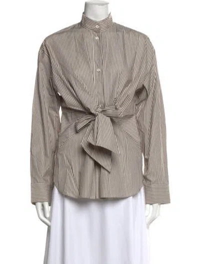 Pre-owned Wiggy Kit Striped Long Sleeve Button-up Top In Neutral