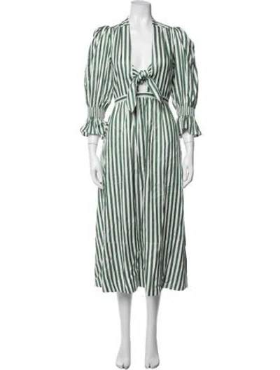 Pre-owned Wiggy Kit Striped Midi Length Dress In Green
