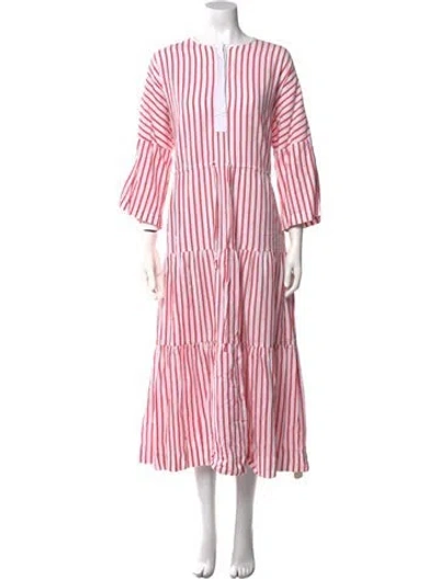 Pre-owned Wiggy Kit Striped Midi Length Dress In White