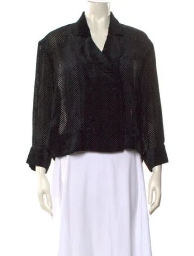 Pre-owned Wiggy Kit Striped Three-quarter Sleeve Blouse In Black