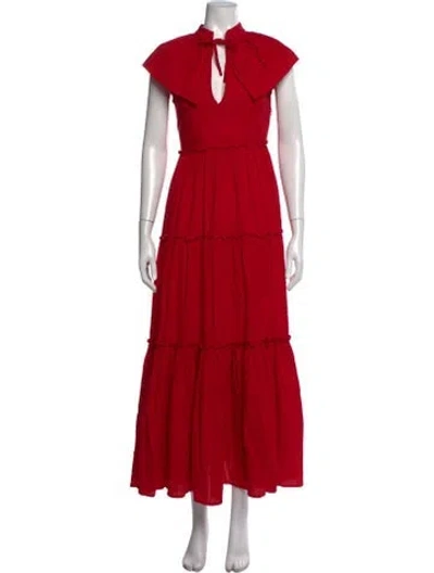 Pre-owned Wiggy Kit Tie Neck Long Dress In Red
