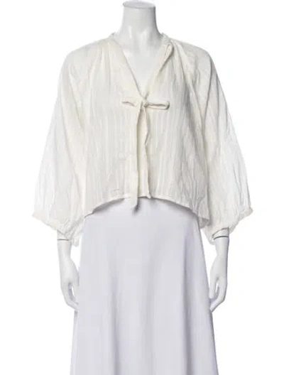 Pre-owned Wiggy Kit Tie Neck Long Sleeve Top In Neutrals