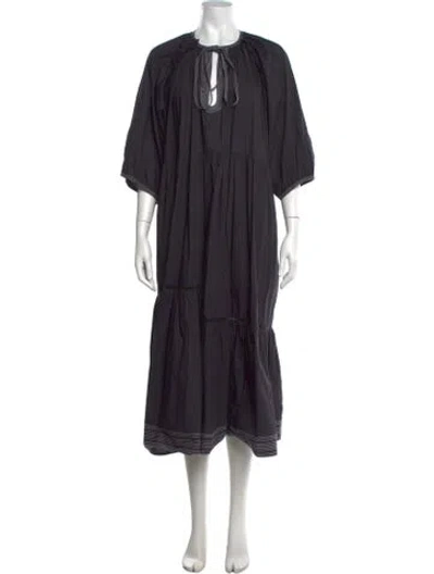 Pre-owned Wiggy Kit Tie Neck Midi Length Dress In Black
