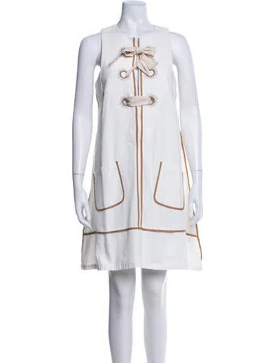 Pre-owned Wiggy Kit Tie Neck Mini Dress W/ Tags In White