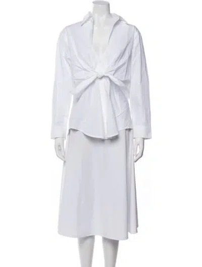 Pre-owned Wiggy Kit V-neck Long Sleeve Button-up Top In White
