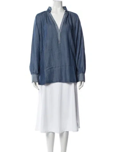 Pre-owned Wiggy Kit V-neck Long Sleeve Tunic In Blue