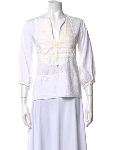 Pre-owned Wiggy Kit V-neck Three-quarter Sleeve Top In Neutrals