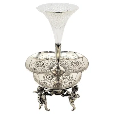 Pre-owned Wilcox Silver Plate Co. Antique Silver Plated Centerpiece Or Epergne With Figural Children Playing In Sand