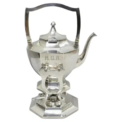 Pre-owned Wilcox Silver Plate Co. Antique Wilcox Art Deco Silver Plated Tilting Coffee Teapot On Stand "m.g.r."