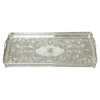 Pre-owned Wilcox Silver Plate Co. Antique Wilcox Victorian Engraved Narrow Silver Plated Trinket Dish "b" Monogram