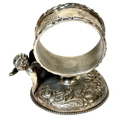 Pre-owned Wilcox Silver Plate Co. Victorian Figural Winged Cherub Silverplate Napkin Ring By Wilcox Silver Co. In Brown