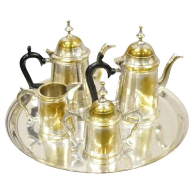 Pre-owned Wilcox Silver Plate Co. Vintage Federal Style Small Indian Silver Plated Coffee Tea Set W/ Wilcox Tray In Sand
