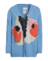 Wild Animals Woman Cardigan Sky Blue Size M Alpaca Wool, Wool, Polyamide In Blue