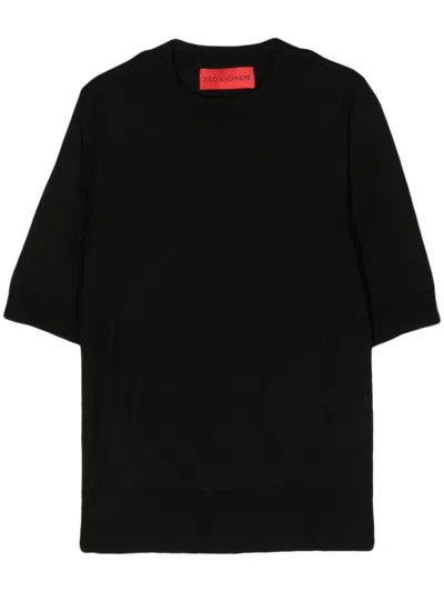 WILD CASHMERE BLACK SELENA FINE-RIBBED TOP